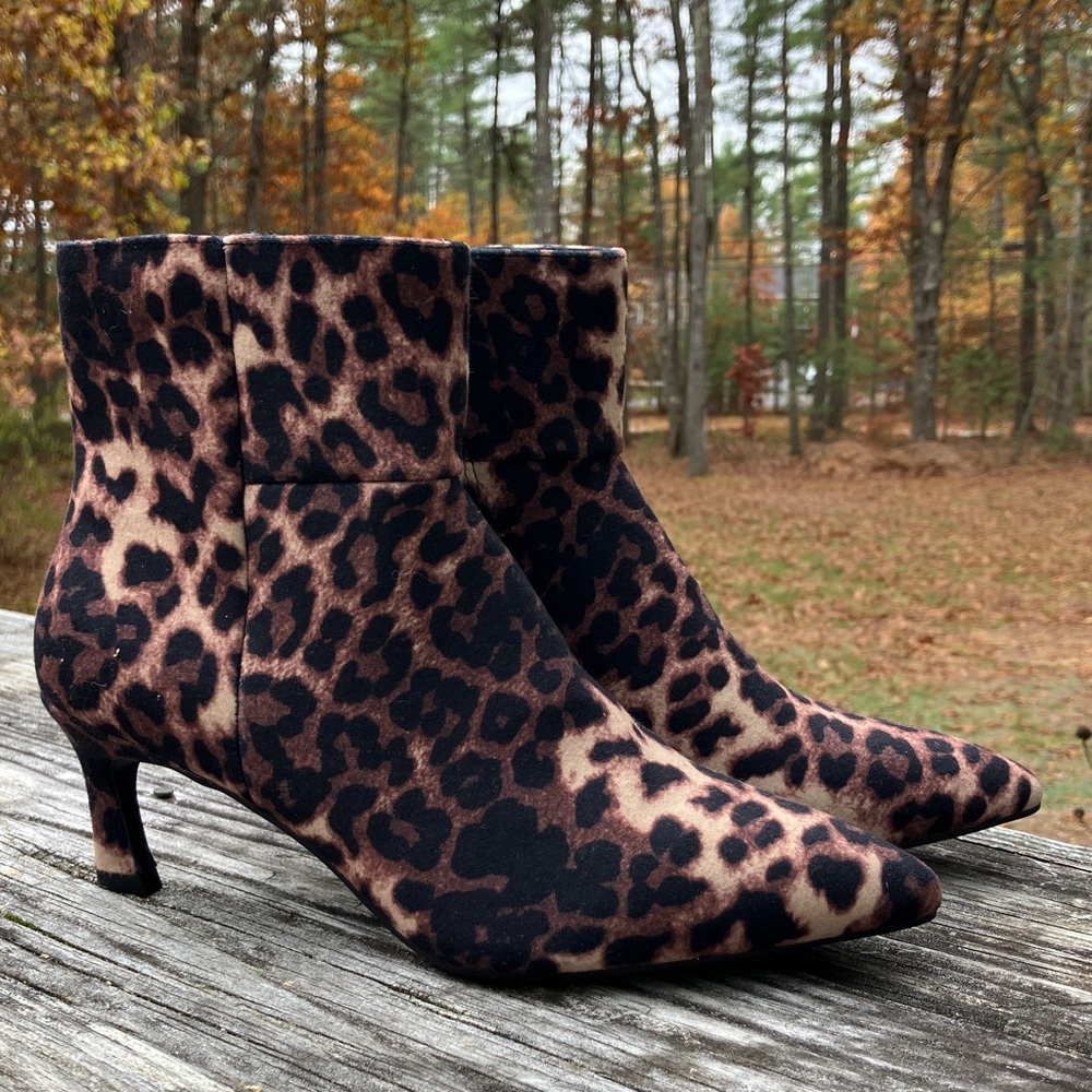 Madden Girl Leopard Boots Pointy Toe Kitten Heel Stormy NWT
